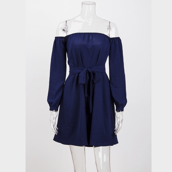 My Angel Navy Off Shoulder Mini Dress - Picture 3 of 8